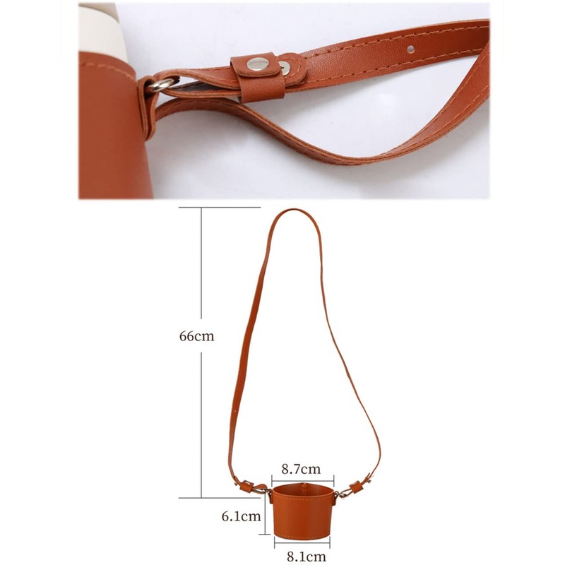 Bombinate Leather Cup Holder Round Coffee Handle Strap Bag