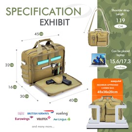 BAGZY Tactical Laptop Bag for Men Multifunctional Tactical Briefcase, Men's Military Messenger Bag 14 Inch Kaqi