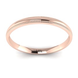 LANDA JEWEL Unisex 10k Rose Gold 2mm Light Court Shape Comfort Fit Polished Wedding Ring Milgrain Band (6.5)