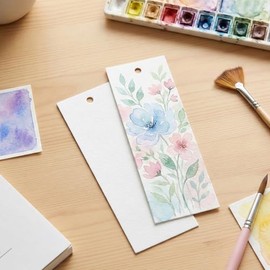 60 marcapáginas en blanco de papel de acuarela con agujero de 150 libras/300 g/m² para proyectos de aula, manualidades y etiquetas de regalo, 5.9 x 2 