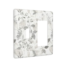 2 Gang Combination 1-Toggle 1-Decorator/Gfci Device Wall Plates Boho Grey Eucalyptus Olive Neutral White Gray Breezy Vine Leaves Rocker with Toggle Combo Light Switch Plates and Socket Outlet Covers