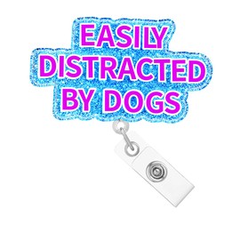 Abamilaka Funny Easily Distracted by Dogs Nurse Badge Reel Retractable Clip RN CNA Nursing Badge Reels Holder for Nurses Medical Glitter Blue Acrylic Badge Clips Doctor Hospital Worker Accessories
