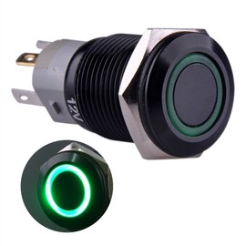 Ulincos® Momentary Push Button Switch U16F1 1NO1NC Black Metal Shell with Green LED Ring Suitable for 16mm 5/8" Mounting Hole (Green)