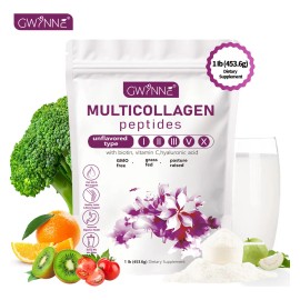 Gwynne Multi Collagen Peptides Powder 1lb 453.6g,con proteina,colageno,Biotina,vitamin C Y Hyaluronic Acid,apoya La Salud Del Cabello, La Piel Y Las Articulaciones