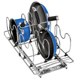 LYNK PROFESSIONAL® Pot and Pan Organizer for Cabinet - Pull Out Pan Organizer Rack - Slide Out Pans and Pots Lid Drawer - Under Cabinet Kitchen Organization and Sliding Storage - 11" W x 21" D, Chrome