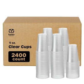 Comfy Package [Case of 2,400 9 oz. Clear Plastic Cups Disposable - Cold Party Drinking Cups for Events and Everyday Use