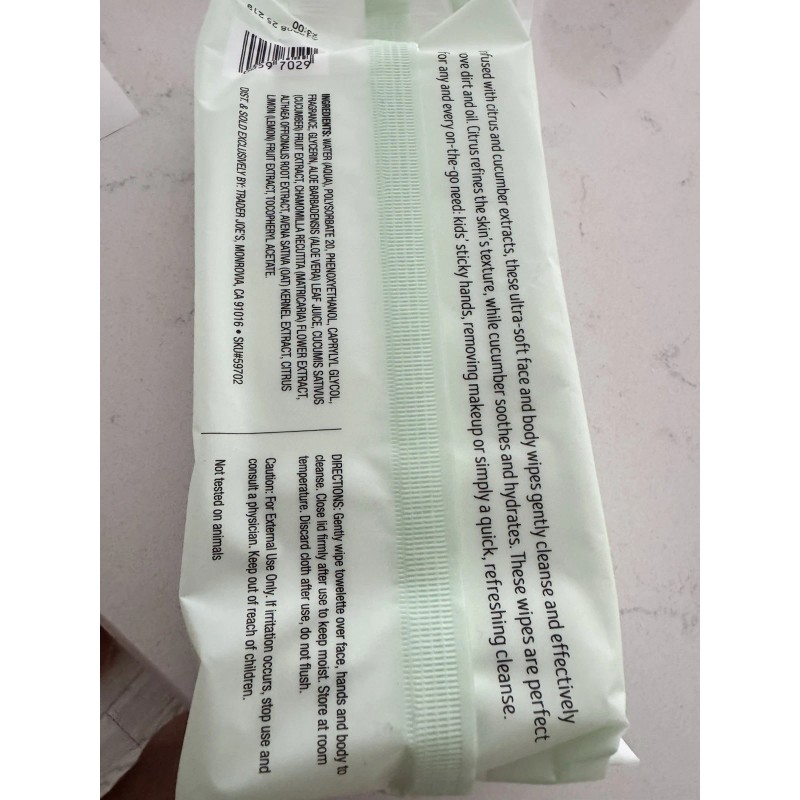 Trader Joe's Cucumber + Citrus Face And Body Wipes 64