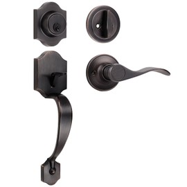 Tinewa Handleset with Lever,Single Cylinder Front Door with Deadbolt,Exterior Door Handle with Reversible Handle Lever,Oil Rubbed Bronze