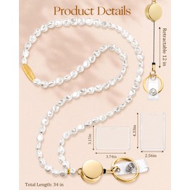 Toykee Pearl Lanyard for ID Badges Women - Baroque Faux Pearl Beaded Badge Holder Necklace with Breakaway Safety Clasp, Waterproof ID Card Holder for Teachers, Nurses, Office Work