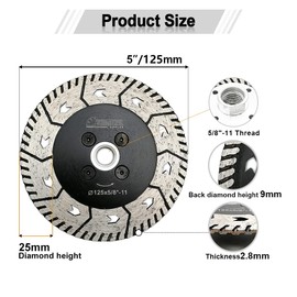 SHDIATOOL 5 Inch Granite Turbo Cutting Blades Two-in-One Design Cut Grind Sharpen Marble Concrete and Bricks(2-Pack)