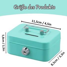 Small Cash Box, Green Small Safe, 11.5 x 8.5 x 5.8 cm, Lockable with Key, Metal Locker Money Box with Key Lock, Money Bag, Safe, Elegant Metal Cash Box