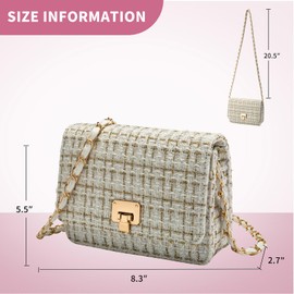 KERYHEBN Small Quilted Shoulder Bag for Women Trendy Tweed Mini Clutch Chain Handbag Purses Designer Evening Crossbody Bag, White7