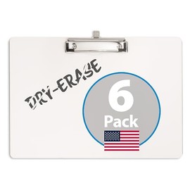 Officemate 12.5" x 9" Dry Erase Clipboard 6pk, Side Clip & Pen Holder, Low Profile Metal Clip, Non-Staining Surface, for Teachers, Coaches, Professionals