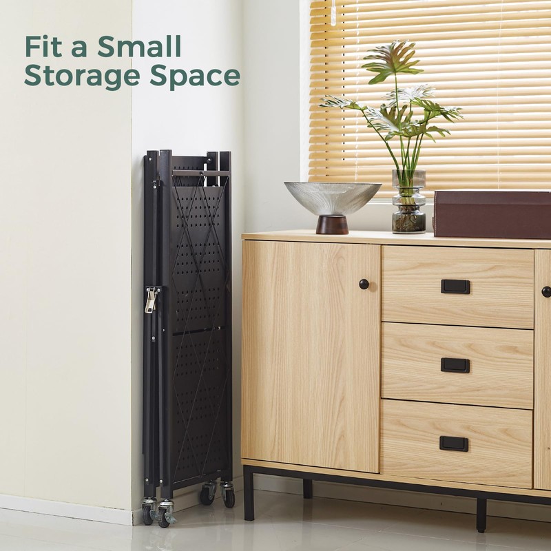 DEANIC 3 Tier Foldable Storage Shelves with Wheels, Kitchen Appliance