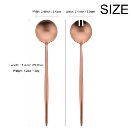 Uniturcky Salad Servers, 18/8 Stainless Steel Serving Fork and Spoon Set, Include 1 Large Salad Spoon and 1 Large Salad Fork, Matte Rose Gold Long Handle Serving Utensils, 11.4 inches