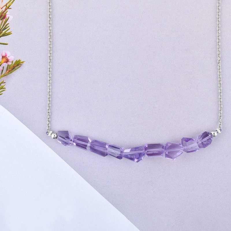 Natural Purple Amethyst Gemstones Short Necklaces, Chakra Healing Crystals, February