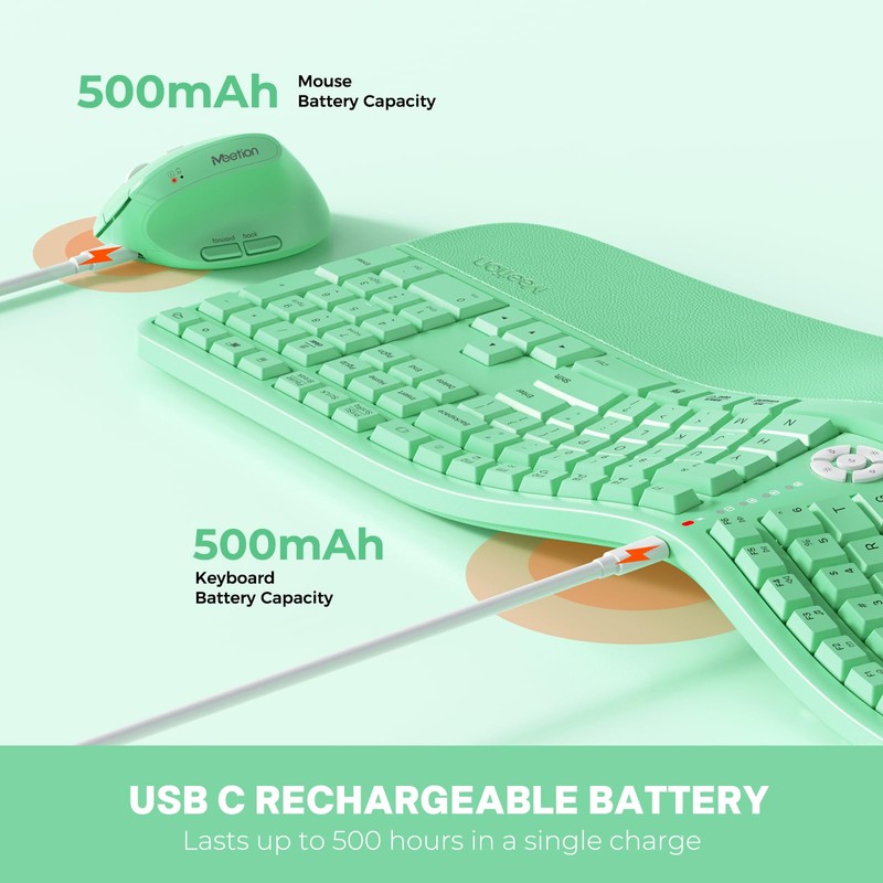 MEETION Ergonomic Keyboard Mouse Combo, Split Design Vertical Mouse Green