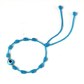 Caiyao Handmade Adjustable Evil Eye Bracelet - Red, Black String Knot - Lucky Kabbalah Protection - Blue