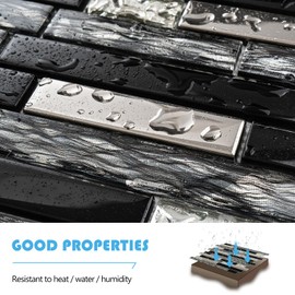 5-Sheet Glass Backsplash Tiles, 5 Square Feet Black Glass Mosaic Backsplash Subway Metal Tile for Kitchen Wall Bathroom
