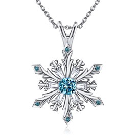 DAYLINLOVE Snowflake Necklace 925 Sterling Silver Christmas Blue Crystal Pendant Necklace Christmas Winter Jewellery Gifts for Women Snowflake Lover