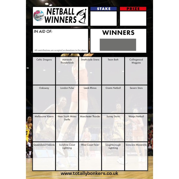 Totally Bonkers - Netball Fundraising Scratch Cards - 20 Square