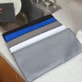 SINLAND Microfiber Dish Cloth Best Kitchen Cloths Cleaning Cloths Poly Scour Side 12inchx12inch (Blue+White+Grey+Brown+Black)
