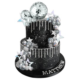 DRWATE Decoración para tartas de discoteca, 47 piezas, plateado, metálico, para cumpleaños y fiesta temática