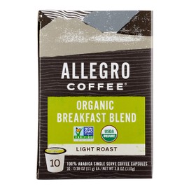 Allegro Coffee Organic Breakfast Blend Coffee Capsules, 3.8 oz, 10 ct