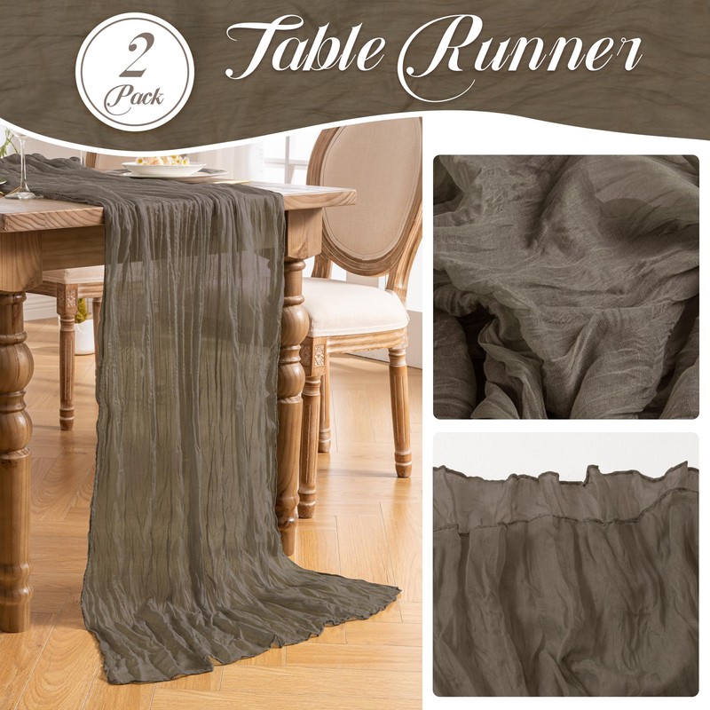 Leetaltree 2 Pack Taupe Cheese Cloth Table Runner, 35x120 Inch