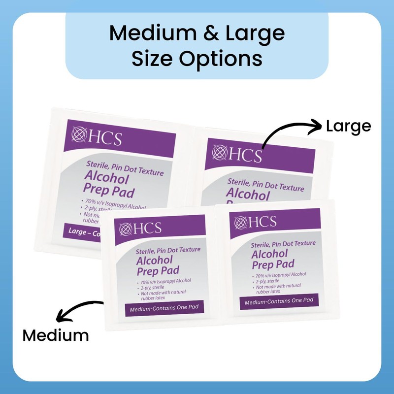 HCS Medium Alcohol Prep Pads - 70% Isopropyl Alcohol Wipes,