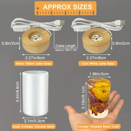 Voaesdk Cylinder Light Resin Mold,LED Silicone Resina Mould with 2 Pcs USB Powered Wooden Lighted Base Stand for DIY Table Crafts Party Wedding Desktop Lamp Home Decor