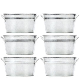 Hosley Set of 6 Oval Galvanized Planter Floral Pot 7.5 Inch Long 3.5 Inch High. Ideal Gift for Wedding House warming Home office Party and for DYI Garden Patio O4