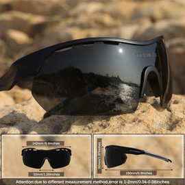 ROCKNIGHT - anteojos de sol deportivas polarizadas HD para ciclismo, conducción, béisbol, exterior, ultraligero, marco TR90, lente grande (marco negro/lente gris (no espejada))