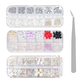 3 Boxes Nail Art Diamonds and 1 Tweezers, Nail Decorations, DIY Nail Art Accessories, Glitter Nail Stickers, Nail Art Accessories