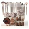 Set 40 Brochas Y Esponjas Maquillaje Profesional 40pcs Coffee