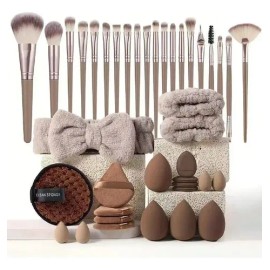 Set 40 Brochas Y Esponjas Maquillaje Profesional 40pcs Coffee