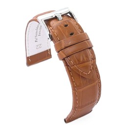 diloy Sporty Padded Cowhide Leather Watch Strap Crocodile Embossed Square - Sizes 14mm 16mm 18mm 20mm 22mm 24mm 26mm 28mm 30mm - Elegant and Durable 368, 2.4 cm, Leather, Not applicable