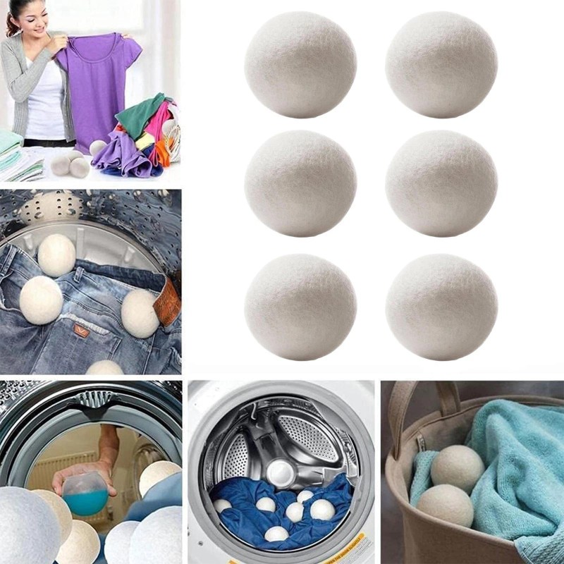 6PCS Wool Dryer Balls 100% Organic Wool Natural Laundry Fabric