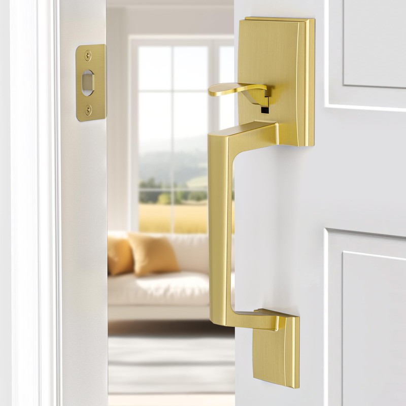 BonKuDoo Front Door Handle Set, Front Entry Handleset with Glass