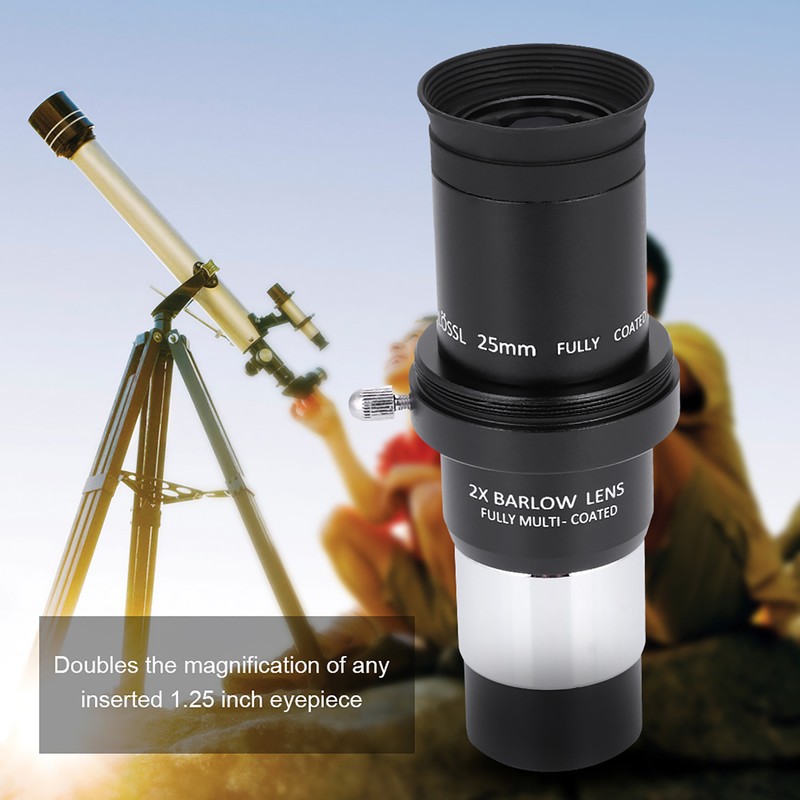 1.25" Plossl Telescope Eyepiece Set 4/10/25mm 2X Barlow Lens Kit