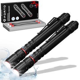 FORTO Rechargeable Pen Light Flashlight, 400 Lumens Small Pocket Flashlight with Clip, IP67 Waterproof, 2 Light Modes, 3-Color Battery Indicator, Type-C Charging, for Inspection,Emergency（2 Pack）