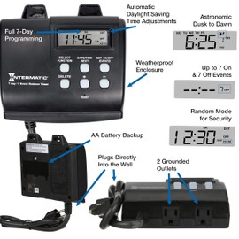 Intermatic HB880R Outdoor Timer with 7-Day Programming - Astronomic Self-Adjust Timer - Versatile Plug-in Design for Lights, Pumps, or Fans