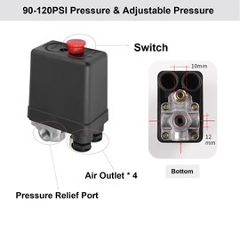 240V 20A 90-120175PSI Pressure Switch Air Compressor, 4 Hole Air Compressor Pressure Switch with On/Off Switch, Pressure Switch, Control Valve, Regulator, Compressor Switch