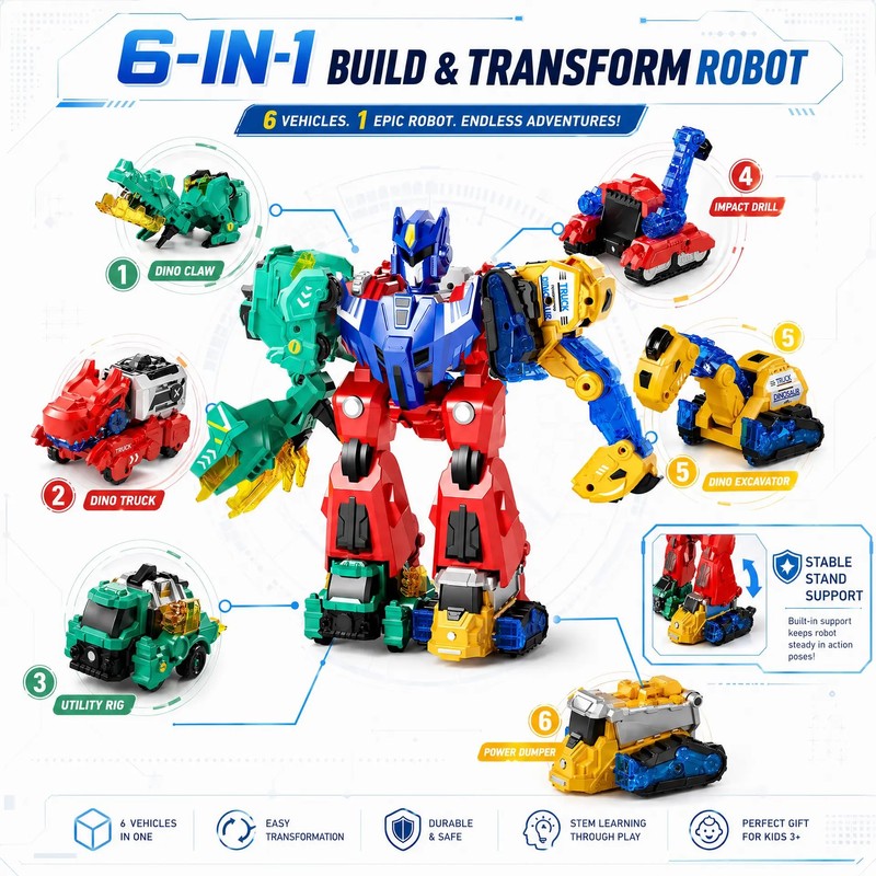 Dimoarch Magnetic Dinosaur Transforming Robot Toys for Boys