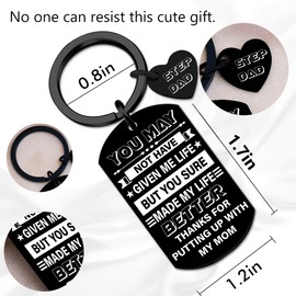 Ikacvb Step Dad Keychain - Best Bonus Dad Gifts From Step Daughter Son - Fathers Day Gift, Birthday, Christmas, Thank You - Stainless Steel, Laser Engraved, Black