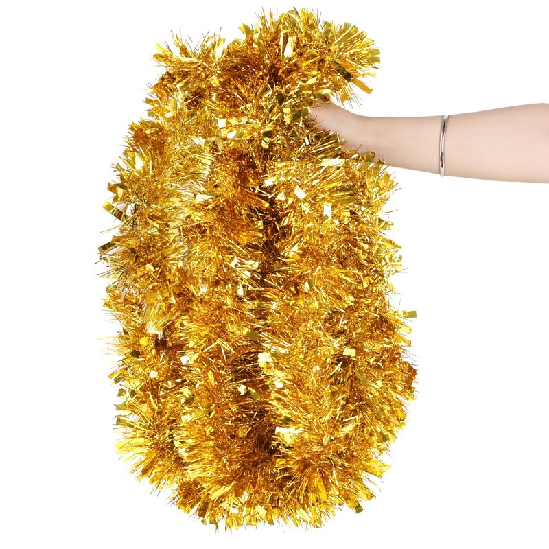 KIMOBER 33 Ft Christmas Tinsel Garland, Golden Metallic Garland for