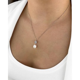 DANIEL CLIFFORD 'Nala' Women's Necklace 925 Silver Pendant Single Pearl 1 Freshwater Cultured Crystals Flower 45 cm Filigree Silver Chain Pearl Pendant Gift, Sterling Silver, Pearl