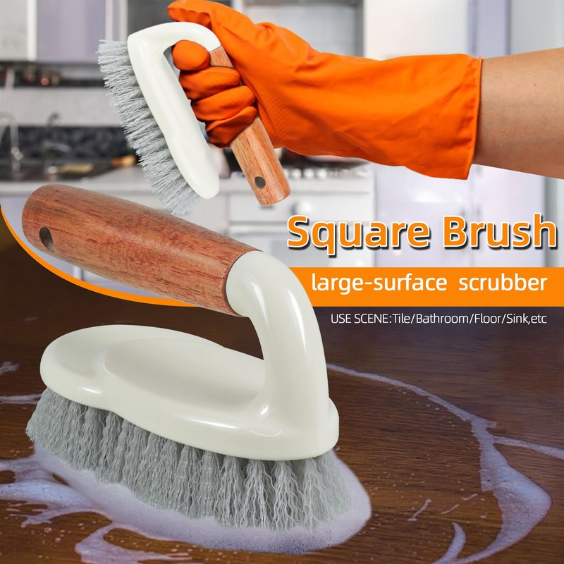 Attoshow 5-Pack Heavy Duty Scrub Brushes Set with Wooden Handles,