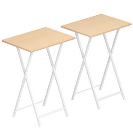 HOOBRO Folding TV Tray Tables, Set of 2 Side Table for Small Space, Industrial Snack Tables for Eating at Couch, Stable Metal Frame, Easy Assembly, Space Saving, Natural and White WN25BZ01