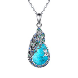 AXOMY Peacock Necklace 925 Sterling Silver Turquoise Peacock Pendant Necklace Peacock Jewelry Gifts for Women Mother Peacock Lover